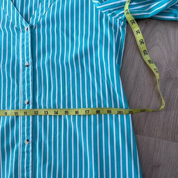 Women's Cotton Puff Sleeve Midi/Maxi Shirt Dress sz L. - Green & White - Picture 8 of 13